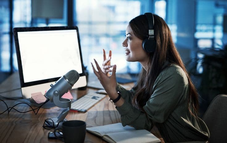 Voice-over professional recording in studio